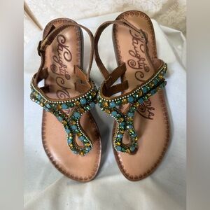 New Naughty Monkey Stalker Rhinestone Sandals with gold/turquoise/aqua stones